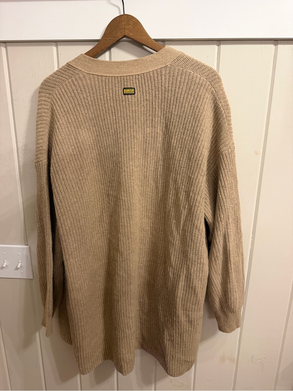 Barbour Tan Ribbed Wool & Cotton Open-Front Cardigan w/ Gold Buttons, Size 10/L - Picture 6 of 8